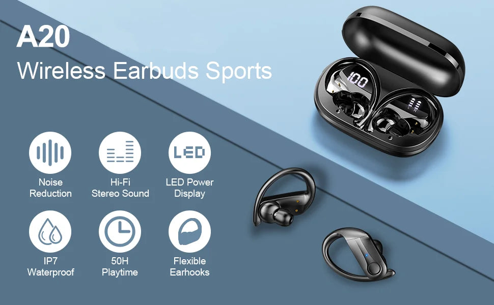 Wireless Earbuds, Bluetooth 5.3 Earbuds Stereo Bass, in-Ear Noise Cancelling Mic, Earphones IP7 Waterproof Sports, 50H Playback.