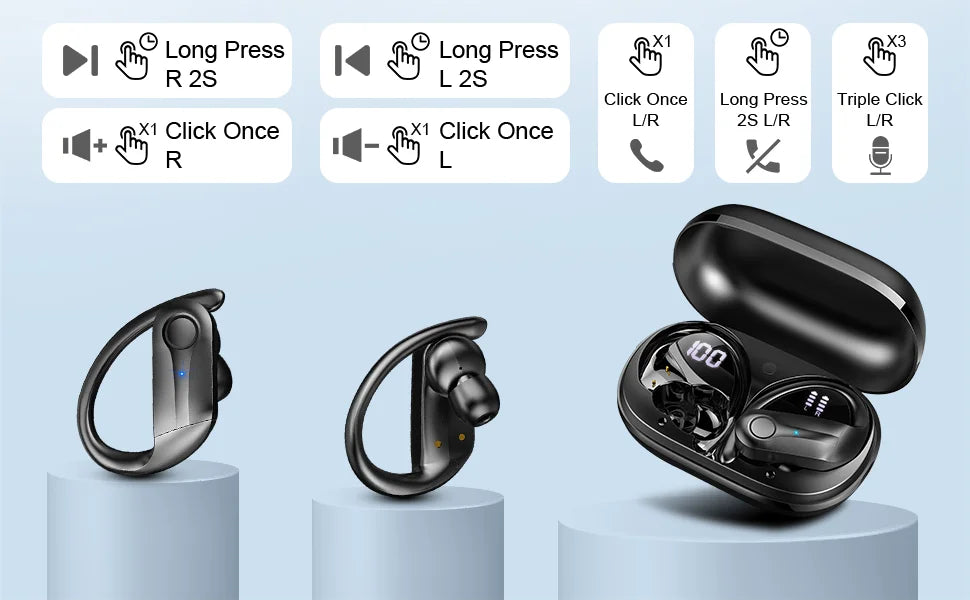 Wireless Earbuds, Bluetooth 5.3 Earbuds Stereo Bass, in-Ear Noise Cancelling Mic, Earphones IP7 Waterproof Sports, 50H Playback.