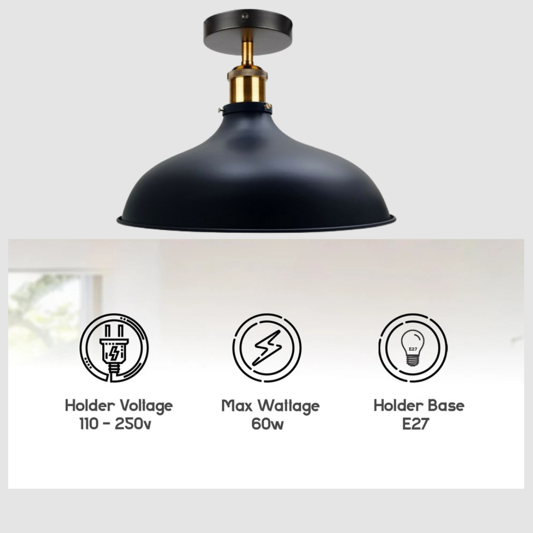 Black Vintage Semi Flush Mount Metal pendant ceiling light ~1780
