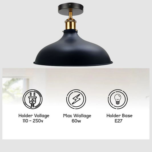 Black Vintage Semi Flush Mount Metal pendant ceiling light ~1780